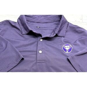 Onward Reserve Performance Polo Shirt Mens Purple Striped Golf SJGT Cup Logo LG